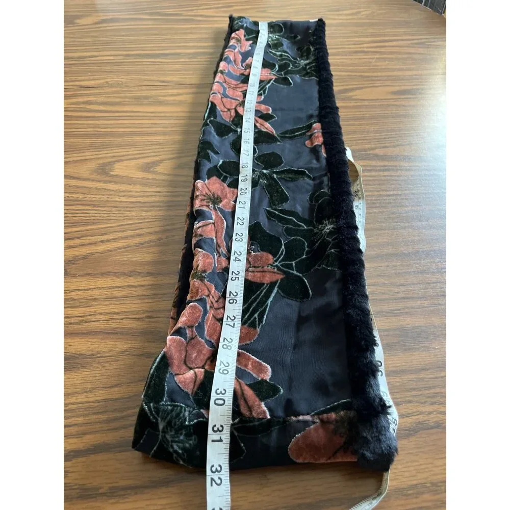 Black pink faux fur floral infinity scarf